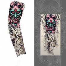 男士防晒袖套 - UPF 50+ 运动压缩降温袖套 - 独特的纹身袖套礼物 仿真纹身臂套 秋季服装 万圣节装扮 黑色男士袖套礼物