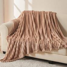 Super Soft King Blanket Pink Premium Silky Flannel Fleece 3D Ribbed Jacquard Lightweight Bed Blanket All Season Use (Pink Ribbed, King(90"X110")) - 灰褐色羅紋 - 查看 9