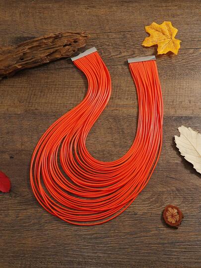 Vintage Multi-Layer Wax Cord Braided Necklace, Women's Fashion Party Accessory Short Bib Necklace