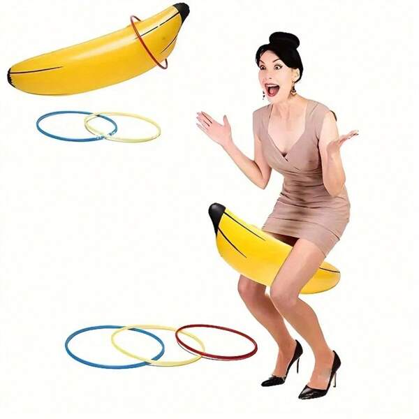 1 Set Of 5pcs Inflatable Banana Toss Game, Including 1pc Inflatable Banana And 4pcs Plastic Rings. 3pcs/12pcs Inflatable Bananas Ideal For Bachelor Party, Bridal Shower, Engagement Celebration And Summer Pool Fun