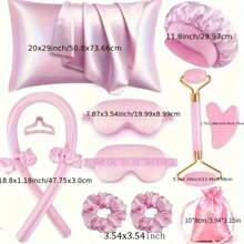 13pcs Sleep Hairstyling Tool Set, Includes Curling Rollers, Facial Massager, 1pc Pillowcase, Applicable For Light Beige Queen Set, Cold Curling Set, Night Curlers, 1pc Sleep Eye Mask, Female Facial Massage Tool, 1pc Hollow Comb, Polyester Material, Hair Styling, Hair Stuff, Curly Hair Products ,Hair Accessories, Hair Styling Kit, Hair Tool Kit, Hairstyling Set ,Hair Styling Tools