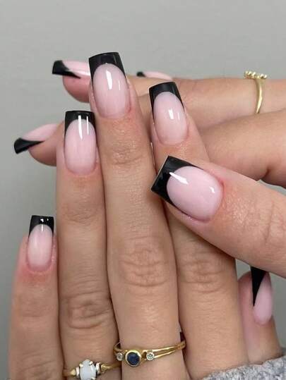 24 قطعة أظافر مزيفة قصيرة مربعة بحافة بيضاء، تأتي مع 1 قطعة جيلي جل و 1 قطعة كتلة تنعيم - ترفع مظهرك على الفور، أظافر للضغط، لوازم الأظافر