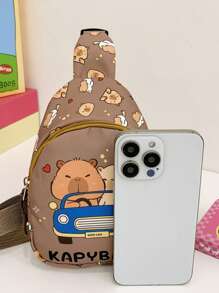 Children's Cute Cartoon Capybara Pattern Print Chest Bag, Lightweight Sport Casual Waist Pack & Sling Bag, Outdoor Travel Vacation Fanny Pack With Adjustable Shoulder Strap, Daily Commuter Mobile Phone Coin Crossbody Bags