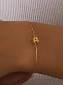 1pc Cute Bubble Letter Bracelet, Delicate Gold-Tone Letter Bracelet, 18K Gold Plated Stainless Steel Bracelet, Minimalist Fashion Jewelry - Yellow Gold - View 2