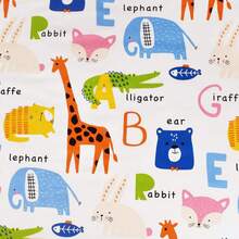 Cute Rabbit Bear Fox Alligator Animals Letters Boys Girls Kids 100% Cotton Cozy Twin Bed Sheet Set, Flat Sheet & Fitted Sheet & Pillowcase Natural Bedding Set (Animals, Twin) - 青檸色 - 查看 7