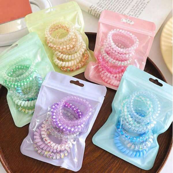 Set de 6 gomas para el cabello en espiral de colores tipo caramelo, decoración de equipo de damas de honor, gomas de cabello en espiral, accesorios para despedida de soltera, fiesta nupcial y fiesta de boda
