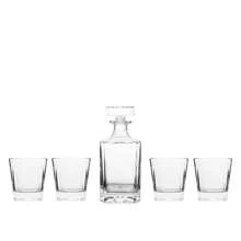 5 pièces Ensemble de carafe élégante en cristal de 750 ml/25 oz avec 4 verres. Kit de service de whisky et de vin haut de gamme pour bar moderne, mariage et cadeau pour la fête des pères, prêt pour la pendaison de crémaillère