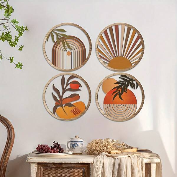 4pcs Bohemian Style Wooden Wall Decor - Ideal For Bedroom, Living Room And Cafe Holiday Atmosphere