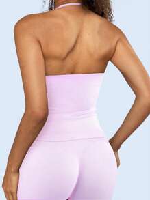 Yefecy Impact Longline Strappy Gym Top With Logo Backless Gym Clothes Women Scrunch Built-In Bra With Removable Cups Yoga Tank Tops