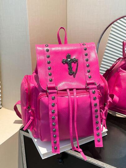 Mochila de macio Millennium Y2K feita à mão, decoração gótica com cruz e corrente, bolsa de trabalho