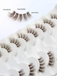 10 Pairs Brown Half-Strip False Eyelashes, Natural & Fluffy Faux Mink Lashes, Reusable, Extend Outer Corner, Transparent Lash Band For Comfortable Wear, Suitable For Everyday Makeup - Lông mi  mắt mèo - Xem 5