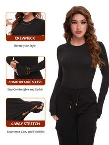 HOPLYNN 4 Pack Women's Long Sleeve Basic Shirts Crew Neck Slim Fitted Compression Gym Workout Athletic Underscrubs Tops - Nhiều màu - Xem 3