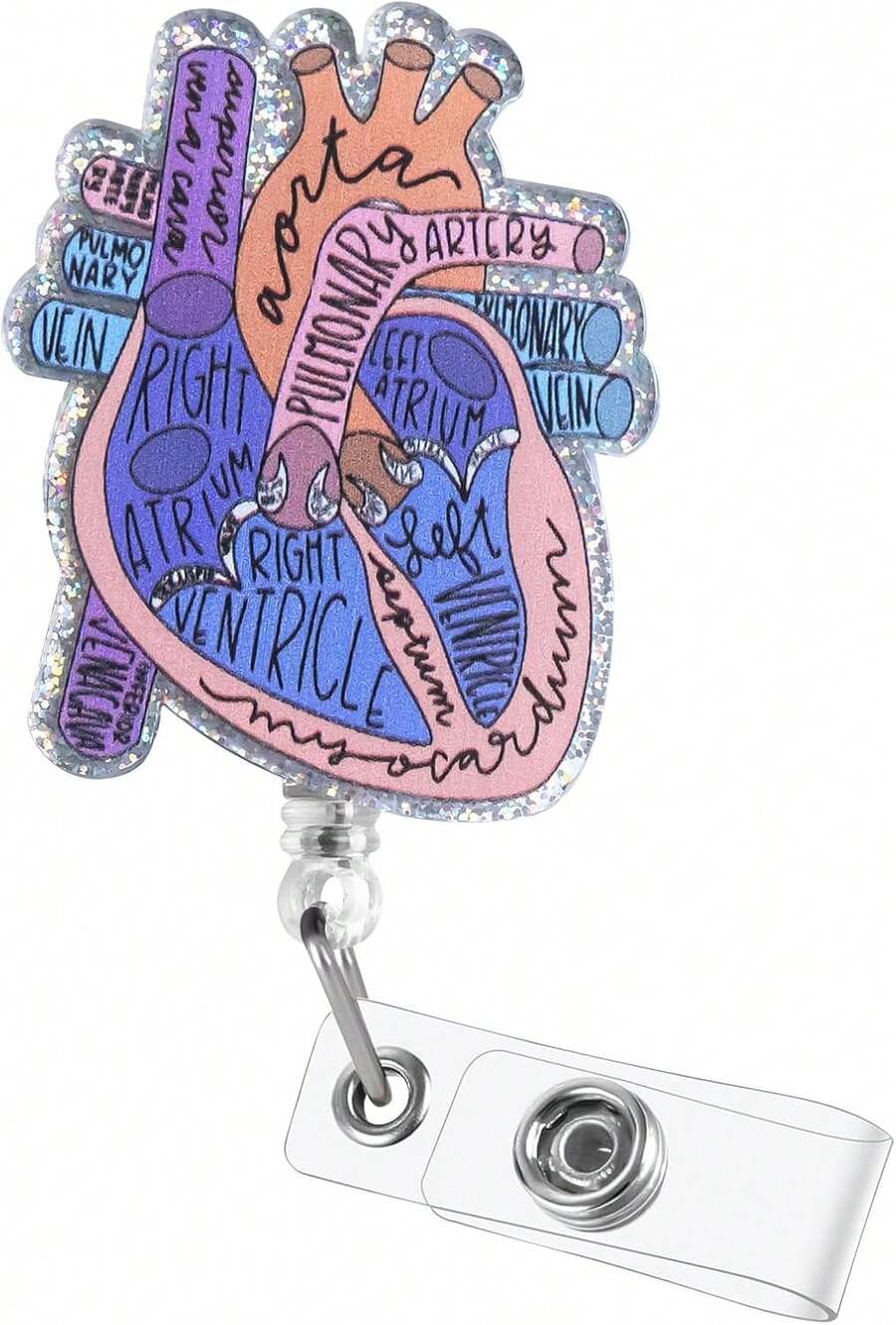 Cardiac Badge Holder Anatomy Funny Nurse Name Tag Holder Heart Retractable Reel ID Card Clip Pediatrics Nursing Badge Clips Medical Assistant For Doctor Student Teacher Office Clinic - 灰色 - 查看 1