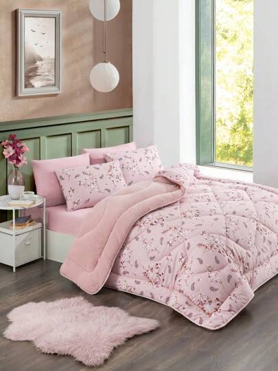 Made In Turkey – 4-Season Reversible Quilt Set – Double Size 195x215 Cm – Dual-Sided Lightweight Cotton & Warm Welsoft Fabric – Includes Decorative Pillowcases