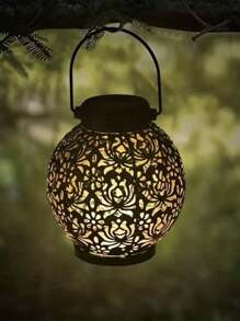 Außendekoration Solar Schmiedeeisen Laterne - Vintage Laserschnitt Hängeleuchte mit Glaspaneelen, wasserdicht für Gartenwege, Bohème Terrasse