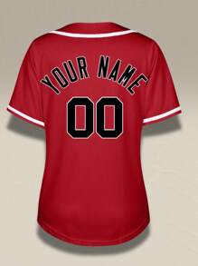 Tricou de baseball personalizabil pentru femei - Bluză roșie cu decolteu în V, imprimată, cu nume și număr personalizate, lavabilă la mașină, mărimi S-2XL, pentru activități în aer liber și sport, îmbrăcăminte sport durabilă