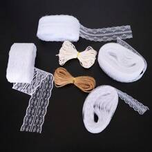 Boho Spitzen Trimm Set: 4 Stile je 10M - Zacken/Diamant Strukturen + praktisches Baumwoll/Juteband für Braut Bastelset, Geschenkverpackung, Collage Deko, Makramee Wandbehänge
