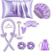 12pcs Sleeping Hairstyling Tool Set, Includes Curling Iron & Facial Massager, 1pc Pillowcase, Suitable For Light Beige Queen Suite, Heatless Curling Set, Night Curler, 1pc Sleep Mask, Facial Massage Roller For Women, Hair Styling, Hair Stuff, Curly Hair Products ,Hair Accessories, Hair Styling Kit, Hair Tool Kit, Hairstyling Set ,Hair Styling Tools