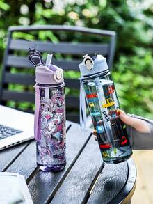 4 Color Options! 1pc 750ml Lion, Unicorn Cartoon Water Bottle, Toddler Anti-Spill Straw Cup, Kindergarten Drinking Cup, Large Capacity Portable Leak-Proof Straw Cup For Kids, Summer Sports Water Bottle - Multicolor - View 4