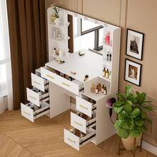110cm White Dressing Table Set With Led Lighting Mirror, Drawers & Open Multi-Level Shelves, Adjustable Brightness, Large Vanity Makeup Desk Bedroom, Modern Design Bedroom Furniture - White - View 9