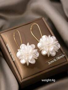 1pair Exaggerated Design Long Floral Ball Earrings With White Petals & Geometric Ear Studs, Ideal For Women's Daily Wear