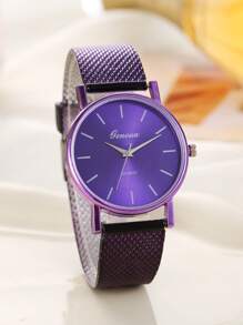 2pcs Mesh Band Quartz Couple Watches Set, Ladies Geneva Wrist Watches