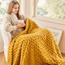 Super Soft King Blanket Pink Premium Silky Flannel Fleece 3D Ribbed Jacquard Lightweight Bed Blanket All Season Use (Pink Ribbed, King(90"X110")) - 芥末黃 - 查看 2