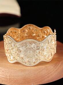 1 pieza Brazalete vintage de metal algerino con patrón floral hueco tallado, regalo para mujeres árabes en fiestas de cumpleaños, joyas para banquetes