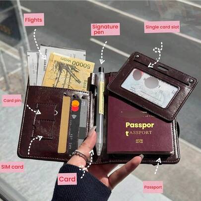 Multi-Functional Passport Holder & Card Case, PU Leather Passport Cover For Travel, School, Vacation, Business Trip, Suitable For Men And Women
