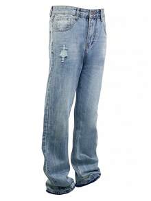 leev Men's Casual Distressed Wide Leg Jeans - Blue - View 3
