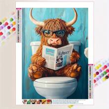 20-20pcs Frameless Diamond Painting 5D DIY Kit, Whimsical Teddy Bear Reading Newspaper On Toilet - Vibrant Tropical Bathroom Decor, Ideal For Living Room, Office Or Corridor
