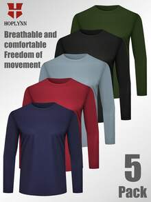 HOPLYNN 5 件装男士长袖衬衫，适合男士跑步或徒步 T 恤，健身 T 恤，休闲 - 彩色 - 查看 1