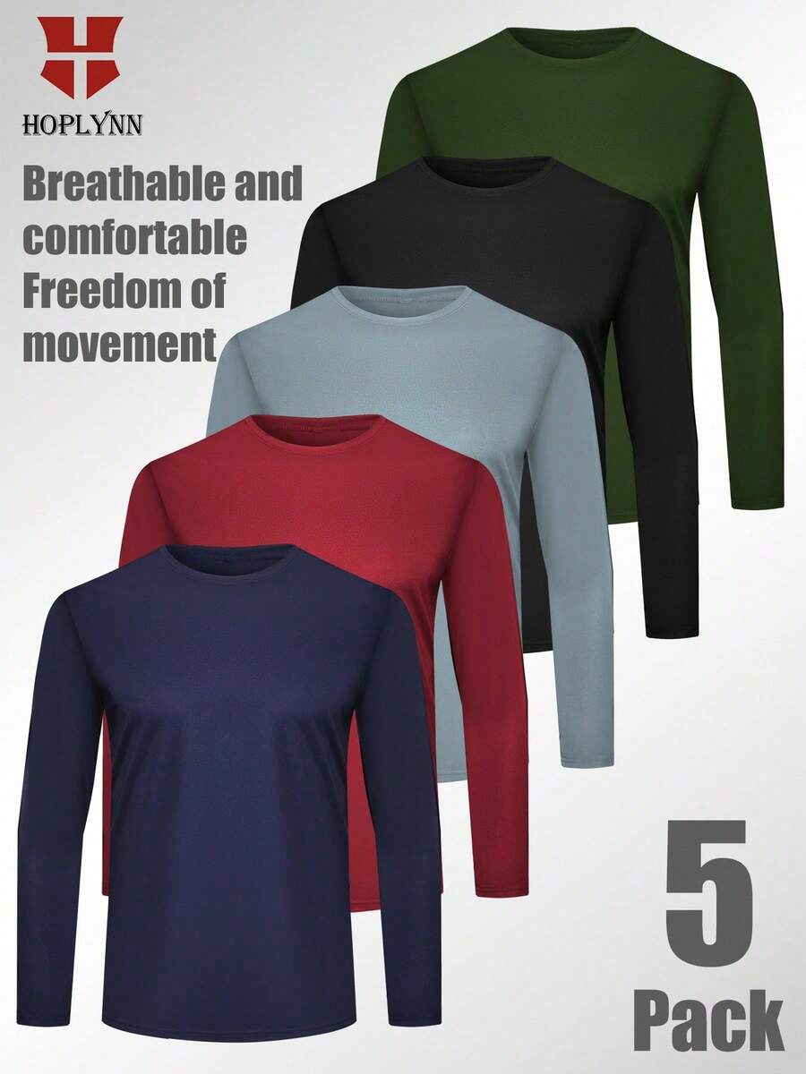 HOPLYNN 5 件装男士长袖衬衫，适合男士跑步或徒步 T 恤，健身 T 恤，休闲 - 彩色 - 查看 1