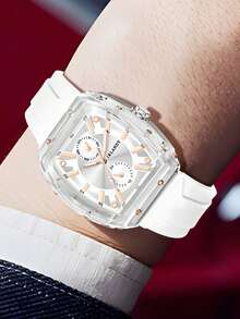 1 件男士白色表带时尚休闲运动简约表盘石英手表，适合日常佩戴或送给朋友的节日礼物