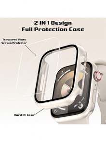 钢化玻璃屏幕保护膜 - 全包硬质PC保护壳，高清超薄，兼容 Series Ultra/SE/11/10/9/8/7/6/5/4/3/2/1，适用于38/40/41/42/44/45/46/49mm表盘，智能手表保护壳配件，星光色