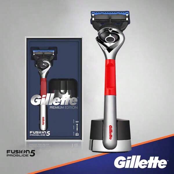 GILLETTE Gillette Fusion 5 Razors For Men, Limited Edition Men's Gift Box Set Gift, 1 Handle + 1 Blade Refills, Includes Stand
