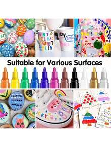 [鲜艳亚克力马克笔套装] 12/18/24 支鲜艳亚克力马克笔套装 - 中号 (2-3mm) 笔尖马克笔 - 适用于岩石绘画、黑纸、滑板装饰、木材、塑料、帆布、圣诞节祝福、学校用品、返校