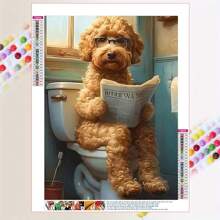 20-20pcs Frameless Diamond Painting 5D DIY Kit, Whimsical Teddy Bear Reading Newspaper On Toilet - Vibrant Tropical Bathroom Decor, Ideal For Living Room, Office Or Corridor