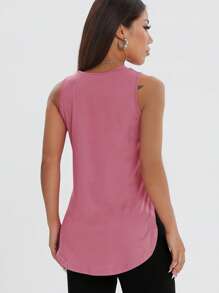 1 buc. Tricou sport pentru femei, casual, lejer, fără mâneci, cu fantă laterală, culoare uni, potrivit pentru primăvară/vară, exerciții fizice și activități în aer liber