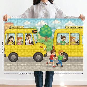 1pc 301-500 Pieces School Bus Jigsaw Puzzle, Fun Colors And Shapes Learning, Birthday Party Gift, Colorful Early Learning And Brain Boosting Fun
