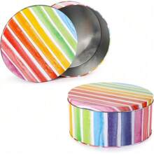 DXYNLZQ 3 Pack Cookie Tins, Round Baking Cake Gift Tins For Storing Patisseries, Puff Pastries Craft Supplies, Easter, Special Occasion And Holidays, Rainbow Pattern, 7" W X 3.2" H, Metal