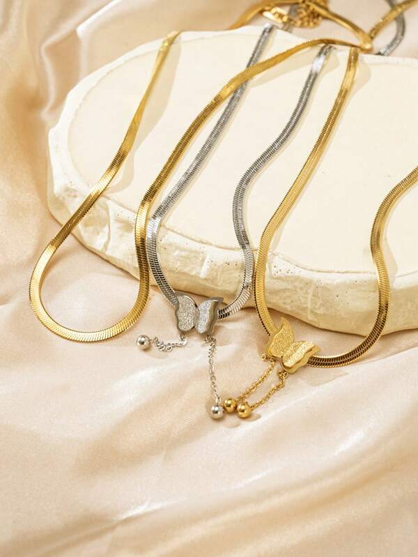 1pc/3pcs Titanium Steel Non-Fading Butterfly Necklace, 2025 New Style Women Chic Ins Fashionable Necklace Choker