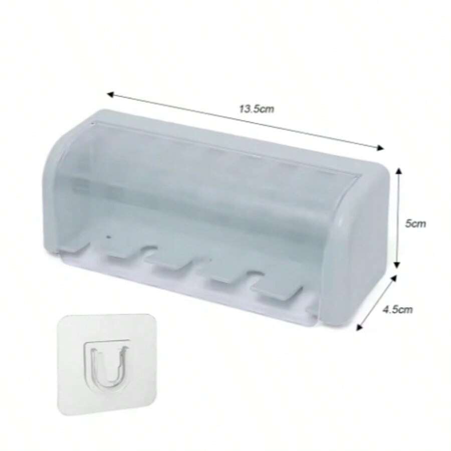 Bathroom Wallmount Toothbrush Holder With Cover 5 Slots Without Drilling Home Bathroom Self Adhered Toothbrush Storage Racks - Blue - View 1