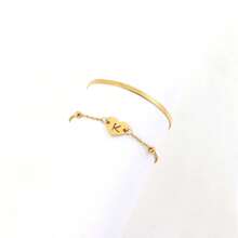 Set de 2 Tobilleras de acero inoxidable con dorado, con cadenas de capas y forma de corazón hueco inicial, de moda para mujeres