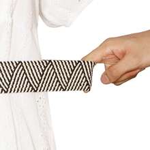 1 件女士圆形黑色扣夏季 PP 草编编织腰带女士弹力波西米亚弹性腰带女士加大码弹力草编腰带波西米亚草编腰带女士沙滩弹力腰带适合连衣裙腰带度假海滩腰带 - 彩色 - 查看 6