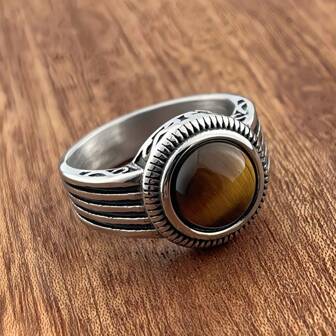 1pc Unique Tiger Eye Stainless Steel Ring, Popular In Europe And America, Unisex
