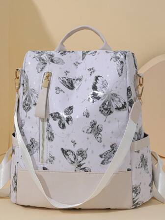New Chinese-Style Butterfly Printed Sweet Backpack For Women, National Fashion , Stylish College Students' Backpack, Simple Outdoor Anti-Theft Waterproof Travel Vacation Commuting Office Multi-Purpose Multi-Functional Bag., School Backpack