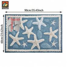 1set/1pc/2pcs Starfish Pattern Bathroom Anti-Slip Mat, Made Of Artificial Cashmere Material With Fluffy Decoration, Suitable For Doors, Bathrooms, Kitchens And Other Occasions, Machine Washable, Non-Slip, Daily Decoration, Can Be Given As A Gift To Friends, Men And Women
