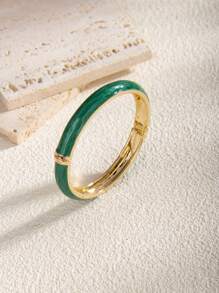 1 Pc Fashion 18K Gold Plated Multi-Color Enamel Flexible Bangle Bracelet, Suitable For Women Daily Wear