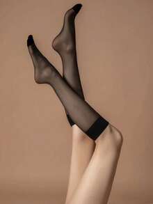 5 Paar Damen Schwarz Halbtransparente Kniestrümpfe, modisch & vielseitig für den Alltag, kuschelige Socken